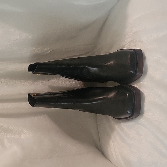 Asos Design square toe leather boots black women's size 12 - Picture 2 of 4